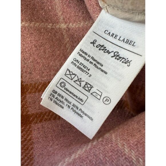 Anthropologie & Other Stories Oversized Shirt Jacket Plaid Cream Pink Size 4 - Picture 9 of 9